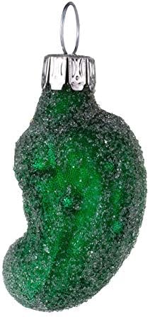 זכוכית חג המולד מיני חמוץ ירוק כהה עם קישוט פנינים