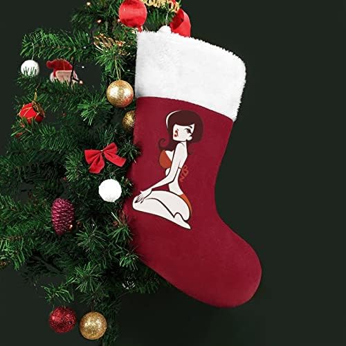 בנות פינאפ אדומות גרבי חג לחג המולד קישוטי הבית לאח עץ חג המולד גרביים