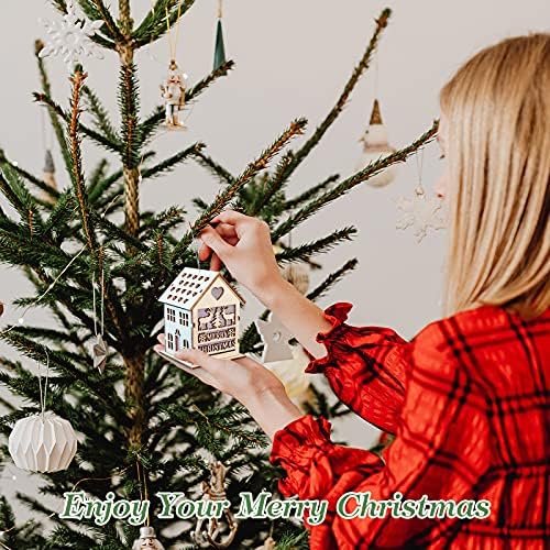 Luxspire House Wood Kirdge Kinding Kinking, מיני קישוטים לקישוט עץ חג המולד, Led Light Lig