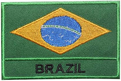 דגל לאומי ברזיל ברזל רקום על תפירה על תג טלאי לבגדים וכו '. 9 x 6 סמ