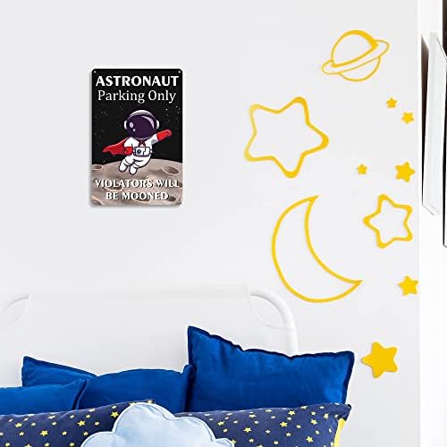 חניה אסטרונאוט אופלשמי שלט בלבד, עיצוב חדר חלל חיצוני לבנים, עיצוב חדר שינה בנושא חלל לילדים בנים, אלומיניום, 8 על 12 אינץ