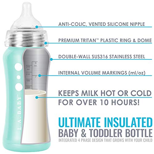 בקבוק תינוק נירוסטה אולטימטיבי 9 עוז, כוס קש, ובקבוק מים לפעוטות מבודד עם קש / ערכת הכל ב-1 / בידוד 10 + שעות / נירוסטה רפואית לא רעילה