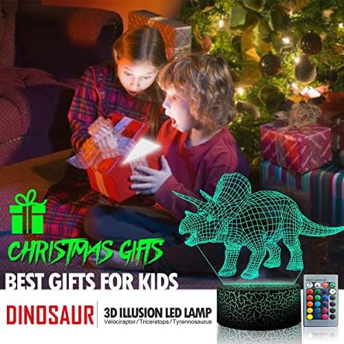 3ד דינוזאור הוביל לילה אור-מגיע עם 3 דפוסים אקריליק צלחת, 16 צבעים שינוי & מגבר; שלט רחוק דינו 3ד אשליה מנורת לילדים חדר דקור