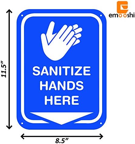 emooshi sanitize שלט יד עם כיוון החץ למטה שמור על הידיים מחטאות את שלט הקיר הפלסטי בגודל 8.5 בגודל 11.5 אינץ 'כחול