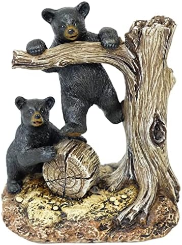 קולקציית הגשר דובים שחורים גורים שמשחקים על פסלון עץ עבור דובי לודג 'בקתות עיצוב ייחודי