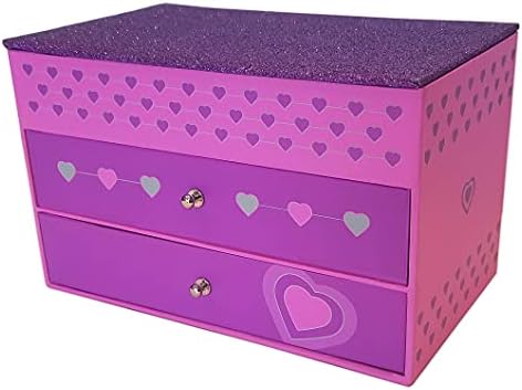 קופסת תכשיטים לבנות - נוצצים ורודים וסגולים עם לבבות וקצץ ורוד וסגול