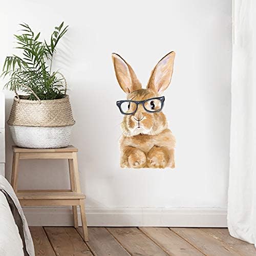 מדבקת קיר נארוטוסאק, ארנב מצויר בצבעי מים עם משקפיים חדר ילדים בית קפה מדבקה מדבקה קיר מדבקת 1