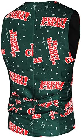 חליפות חג המולד של Wocachi 2PCS לגברים, חג המולד סנטה קלאוס איש שלג הדפס מכנסי חזה חזה חזה מכנסיים מכנסיים מכנסיים מעצב צווארון מעוצב