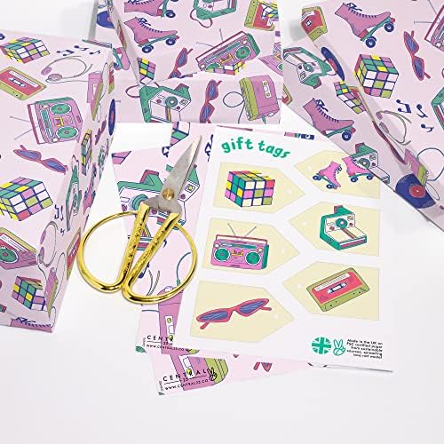 מרכזי 23 רטרו גלישת נייר-ורוד מתנת יום הולדת לעטוף-6 יחידות של בנות יום הולדת גלישת נייר גיליונות - רדיו פולארויד רולר להבים-90 של 80