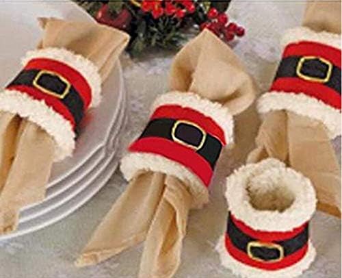 AMBERETECH 4 PCS מחזיק טבעות מפיות לחג המולד, עיצוב חגורות סנטה, עיצוב שולחן ארוחת ערב למסיבה