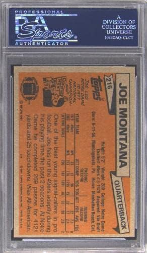 1981 Topps 216 Joe Montana Autoggmed RC טירון כרטיס PSA/DNA אותנטי - כדורגל כרטיסי טירון עם חתימות כדורגל