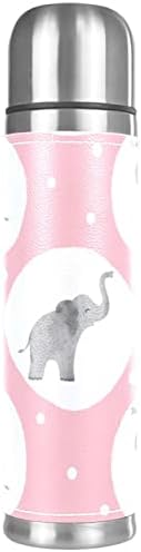 Lilibeely 17 גרם ואקום מבודד נירוסטה בקבוק מים ספורט ספורט קפה ספל ספל בקבוק עור אמיתי עטוף BPA בחינם, דפוס פילים חמוד צבעי מים