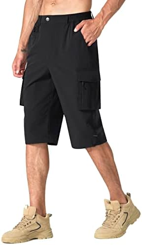 למנות מכנסיים קצרים לטיולי גברים קפריס 3/4 מכנסי מטען ארוכים מכנסיים קצרים מזדמנים עם ריבוי כיסים לקמפינג לדיג גולף