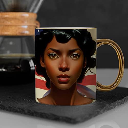 ספל אמנות אפריקני אמריקני - נערת חמודה שפת זהב וספל ידית - ספל מגניב
