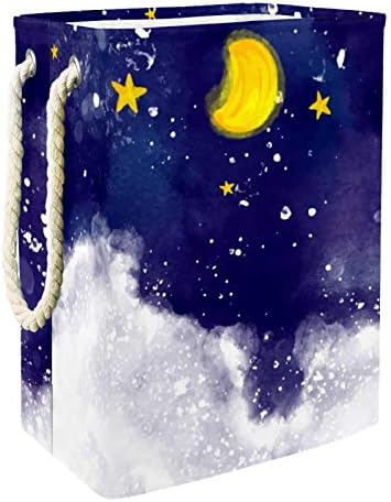 דייה אלגנטי ירח כוכבים ענן דפוס סלי כביסה סל גבוה חסון מתקפל למבוגרים ילדים בני נוער בנות בחדרי שינה אמבטיה 19.3איקס 11.8איקס 15.9 ב/49איקס