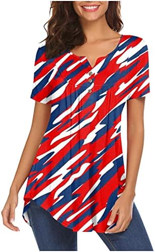 Zefotim 4 ביולי חולצות נשים 2023 V צוואר כפתור שרוול קצר למטה טוניקה טוניקה חולצות אופנה קיץ חולצות מזדמנים