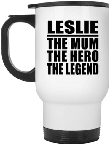 מעצב את Leslie אמא הגיבור האגדה, ספל נסיעות לבן 14oz כוס מבודד מפלדת אל חלד, מתנות ליום הולדת יום הולדת חג המולד אבות אבות יום אבות