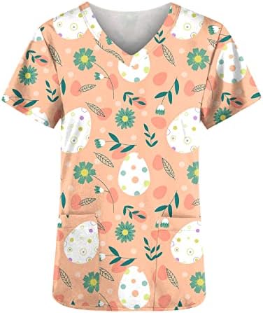 למעלה חולצה עבור בנות 2023 קצר שרוול צווארון פרחוני גרפי משרד האנטומיה לשפשף שמח מתנה אחיד פסחא למעלה