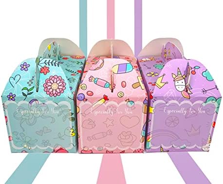 מינטיג 'יימי ידית קופסאות פינוק מקרטון 6.25 על 3.5 על 3.5 אינץ', חבילה של 12 יחידות קופסאות יום הולדת חמודות בצבע פסטל, קופסאות גמלון