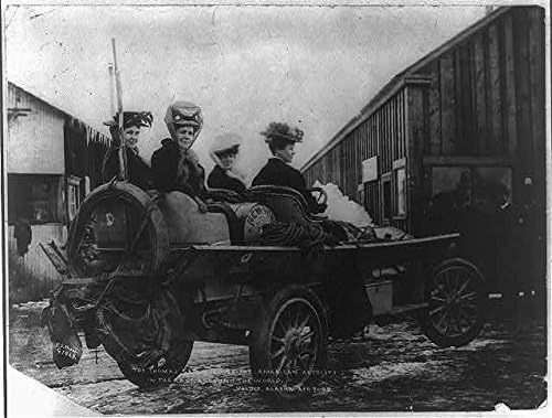 צילום היסטורי: מכונית תומאס, מכונית מירוץ, ולדז, אלסקה, מירוץ מסביב לעולם, 1908