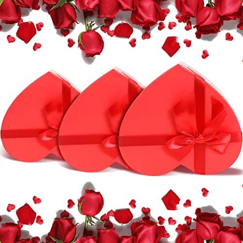 אפך 3 חתיכות לב בצורת תיבת אדום לב תיבת יום אריזת מתנה חתונה קשת דקורטיבי קופסות עם מכסים יוקרה פרחי אריזת תיבה, 3 גדלים