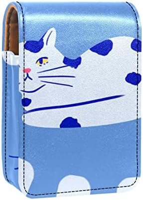 מיני איפור תיק עם מראה, מצמד ארנק מעוור שפתון מקרה, קריקטורה בעלי החיים חתול כחול