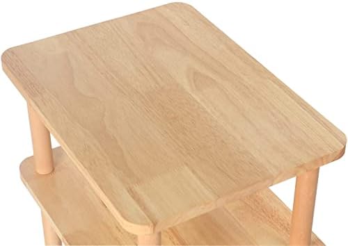 אקסילוט מוצק עץ צד שולחן, 3 קומות סוף שולחן עם אחסון מדפים, גבוה שידה ליד מיטת שולחן לסלון חדר שינה משרד ללא כלי הרכבה.
