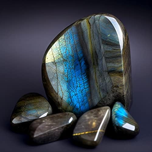 Sigmntun Labradorite Stone Heart ממדגסקר, 1.5-2 אינץ ' - אבן פלאש כחולה בכיתה לקישוט, ריפוי ומתנה