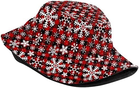 קישוטי חג המולד של איש שלג חמוד כובע דלי לגברים נשים, אופנה יוניסקס הדפס כובע דלי הפיך לחג המולד