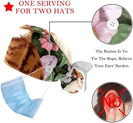 כובע עבודה חתול כתום בפרחים כובעי מגן מודפסים לשיער זיעה נושמת סופג כובע קוקו עם כפתורים בגודל אחד מתאים לכל שני החבילות