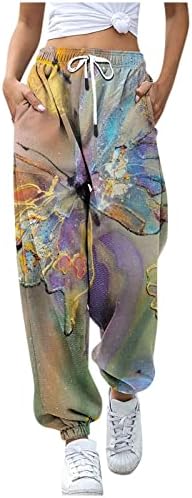 מכנסי טרנינג לנשים אלסטיות משיכה מותניים גבוהות פרפרים מדהימים הדפסים תחתונים תרמיים משי סופר רך
