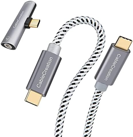 פריטי צרור -2: סוג USB C מסוג C כבל טעינה מהירה כבל 60W 10 רגל + USB C עד 3.5 ממ אוזניות ומטען מתאם PD טעינה מהירה