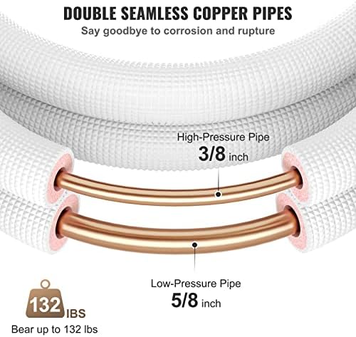 Vevor Mini Splate Copper Line Set 16ft אורך, 3/8 & 5/8 צינורות נחושת OD למזגן מיני מפוצל, קווי נחושת מתרחבים לבן, קו מפוצל מיני מערך קו