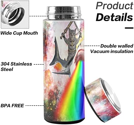 כוס תרמוס של דלונאן, קשת גלקסי יקום כריש חתול 12oz כוס ואקום נירוסטה בקבוק מים מבודד ספל חיצוני, BPA כפול קירות קירות