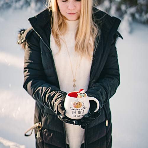 חברת מתנות ביתן תלויה עם הטובים ביותר בעונה זו & Sloth 15.5 גרם ספל כוס קפה גדול בצורת ייחודית לחגים או לחורף, לבן