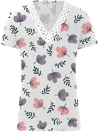 חולצות הוואי לנשים לבושות V צוואר צוואר תחרה חלול חולצה חולצה פרחונית הדפסים חולצות קיץ מצוידות