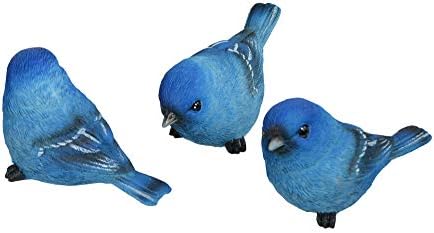 סט של 3 צלמיות ציפורי כחול, דת אינדיגו, 3 תנוחות, עשויות שרף, 3.25 אורך x 1.5 רוחב x 1.75