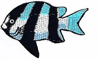 דג כחול שחור דגים אנגפים קריקטורה קריקטורה ילדים טלאים מלאכתית טלאים רקומים לשקיות ז'קט ברזל על בגדים ג'ינס ילדים אפליקציות תגיות תגיות