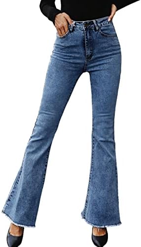 Ruive מותניים גבוהים באביב וסתיו חדש רגל רחבה אלסטית תפירה דקיקה ג'ינס מתלקח שמלת ג'ינס שמלת ג'ינס לנשים