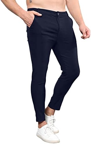 מכנסי קז ' ואל סקיני למתוח לגברים מכנסי שמלה בגזרה דקה מכנסי טרנינג בסיסיים בצבע אחיד