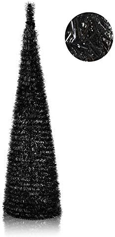 5 'טינסל שחור רזה קופץ קופץ מלא מלאכותי עץ חג המולד, עיפרון מתקפל ליל כל הקדושים עצי חג המולד כוללים מבטאים נצנצים לדירות, אח או מסיבה
