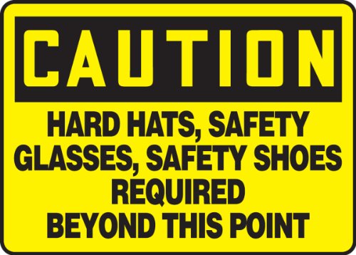 Accuform MPPE441VA שלט בטיחות אלומיניום, אגדה זהירות כובעים קשים, משקפי בטיחות, נעלי בטיחות הנדרשות מעבר לנקודה זו, רוחב אורך x 10 , שחור
