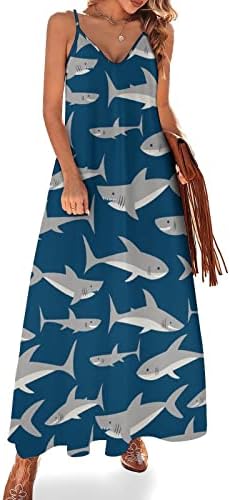 חמוד כרישים על כהה נשים של קיץ סטרפלס שמלת שמלות קיץ צווארון שרוולים ארוך