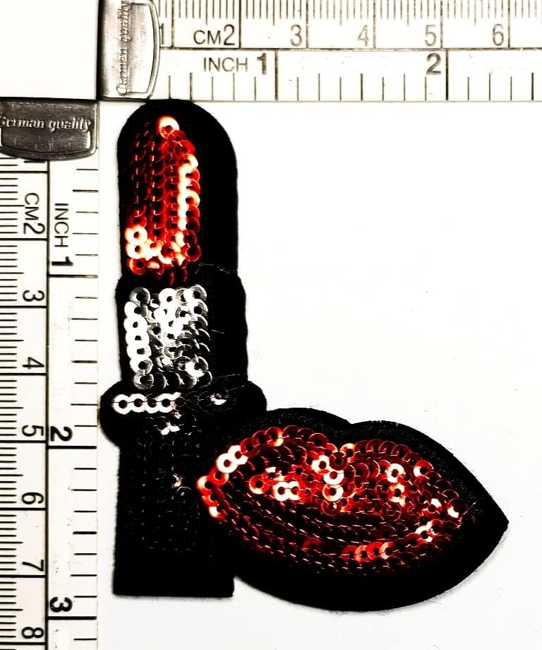 קלנפלוס אדום שפתון קריקטורה תיקון רקום שפתון פאייטים ברזל על תג לתפור על תיקון בגדי רקמת אפליקצית מדבקת בד תפירה דקורטיבי תיקון