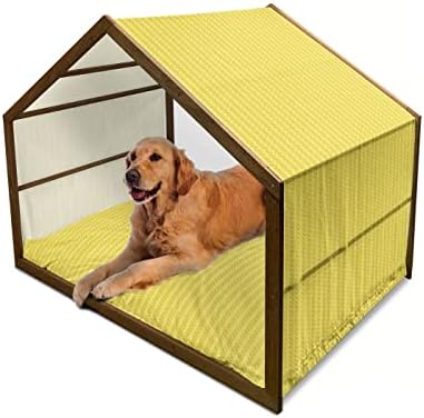 בית כלבי עץ עץ צהוב של אמבסון, מוטיב שברון רטרו אנכי בגווני צבע צהובים, מלונה כלבים ניידת מקורה וחיצונית עם כרית וכיסוי, 2x-הגדולים, אבוקדו