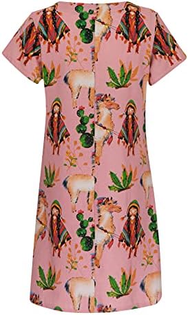 נשים של קיץ מקרית צבע אדמה קריקטורה הדפסה צווארון באורך הברך שמלה פרחוני גופייה קפלים קצר חוף שמלה