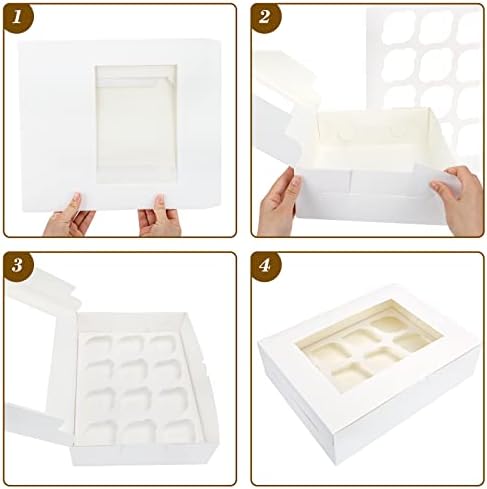 עוד קופסאות קאפקייקס 15 חבילות מיכלי קאפקייקס לבנים 12 ספירה עם חלונות ותוספות שיתאימו למאפינס, מנשא קאפקייקס לעוגיות