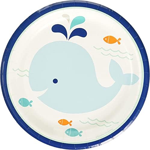 Li'l spout כחול וורוד חבילה של לוחית - לווייתנים - צלחת עוגה - 6 7/8 אינץ ' - 16 חלקים