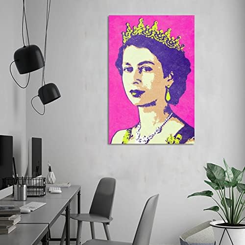 מלכת LME אליזבת השנייה דיוקן פופ בד פוסטר אמנות ואמנות קיר תמונה מודרנית פוסטרים לעיצוב חדר שינה משפחתי 12x18 אינץ '