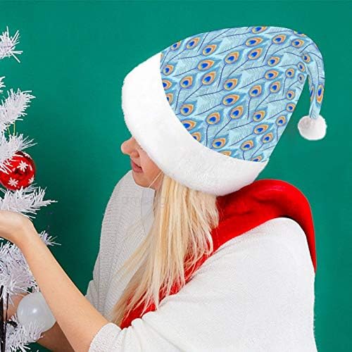 חג המולד סנטה כובע, כחול טווס עיצוב חג המולד חג כובע למבוגרים, יוניסקס נוחות חג המולד כובעי לשנה חדשה חגיגי תלבושות חג מסיבת אירוע